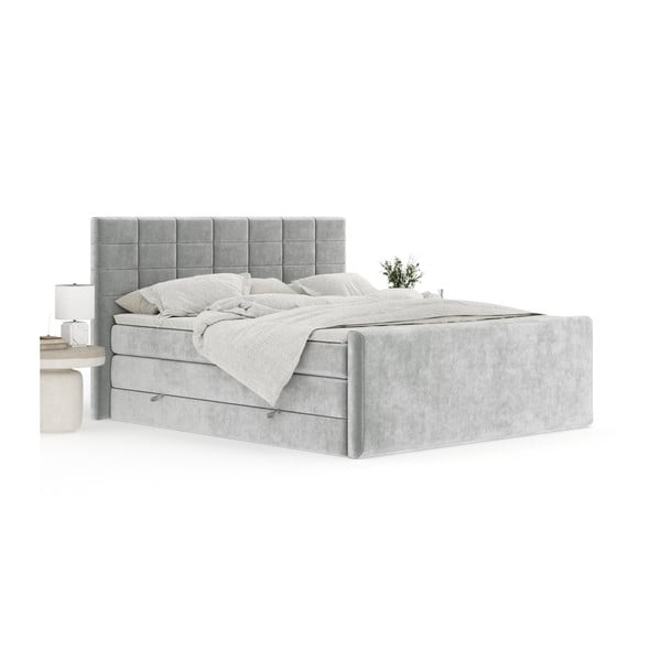 Svijetlo sivi boxspring krevet s prostorom za odlaganje 160x200 cm Ava – Maison de Rêve-image-3