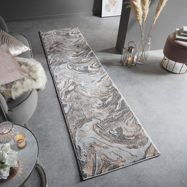 Siva/bež staza 80x300 cm Marbled – Flair Rugs-image-1