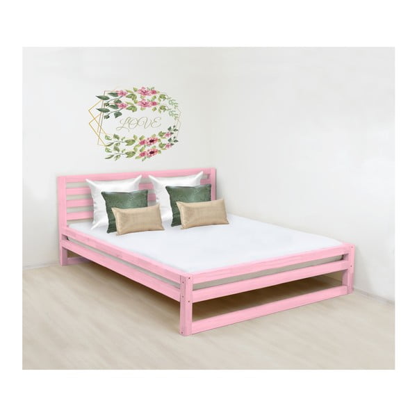 Ružičasti drveni bračni krevet Benlemi DeLuxe, 200 x 200 cm