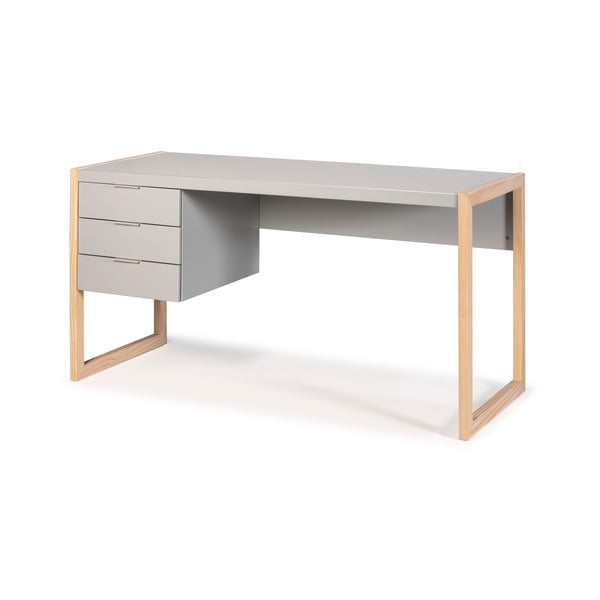 Sivi radni stol s nogama od borovine Marckeric Frank-image-3