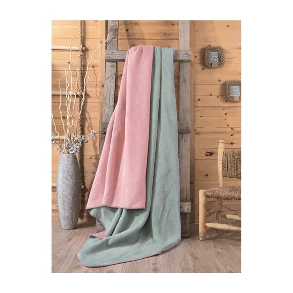 Zeleno-ružičasta deka Cole, 200 x 220 cm