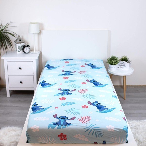 Plava pamučna dječja plahta s gumom za krevet za jednu osobu 90x200 cm Lilo & Stitch "Blue" – Jerry Fabrics-image-1