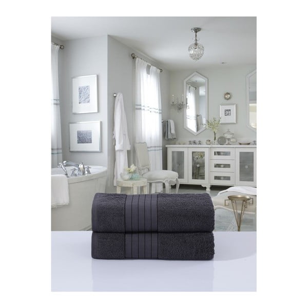 Antracitno sivi pamučni ručnici u setu 2 kom od frotira 70x140 cm – Good Morning-image-2