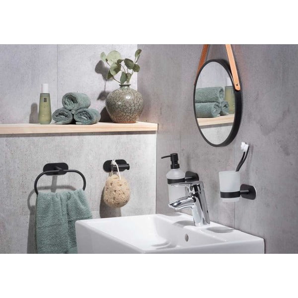 Mat crni samoljepljiv set pribora za kupaonicu od nehrđajućeg čelika Orea – Wenko-image-1