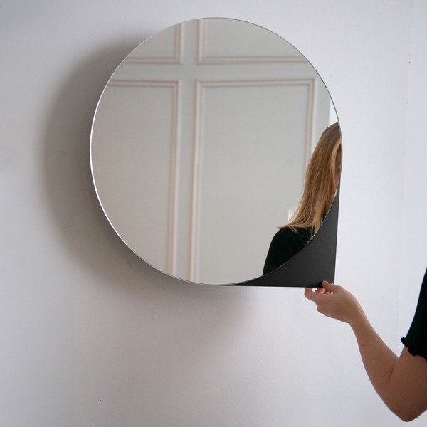 Crni metalni zidni/s ogledalom kupaonski ormarić 55x55 cm Sonnet – Spinder Design-image-1