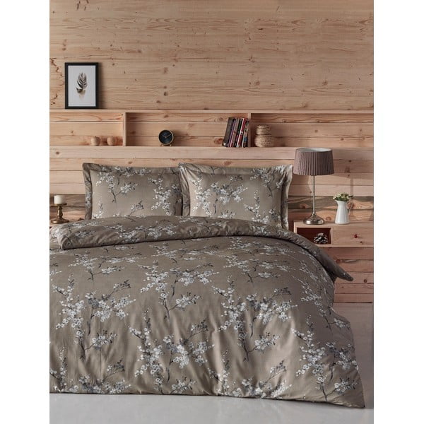 Smeđa pamučna posteljina za bračni krevet 200x200 cm Chicory – Mijolnir