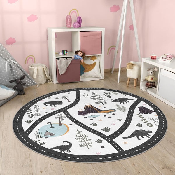 Crno-bijeli perivi dječji tepih za igru ø120 cm Dino Park – Mila Home-image-3