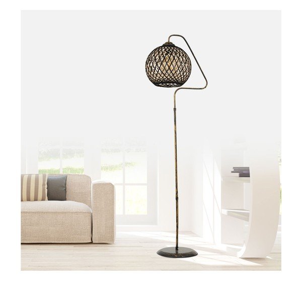 Crna/u zlatnoj boji stojeća svjetiljka sa sjenilom od jute (visina 154 cm) – Opviq lights-image-1