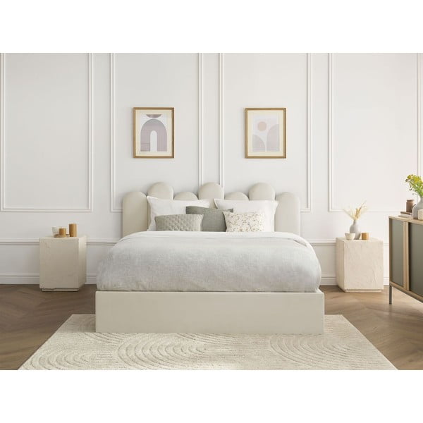 Bež tapecirani bračni krevet s prostorom za odlaganje s podnicom 160x200 cm Badja – Bobochic Paris-image-1
