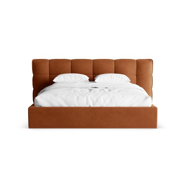 Tapecirani bračni krevet s prostorom za odlaganje s podnicom 180x200 cm boje terakote Eric – Micadoni -image-4