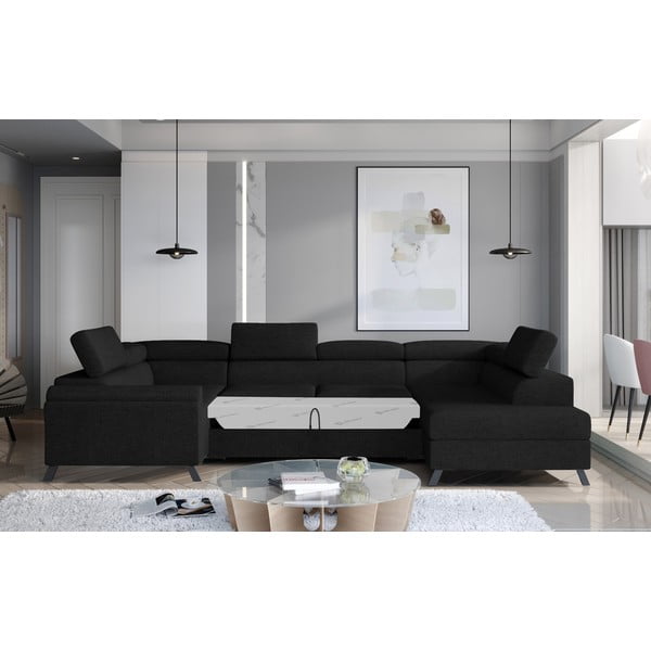 Crna sklopiva/s prostorom za odlaganje kutna garnitura (s desnim kutom/u obliku slova "U") Escada – ELTAP-image-1