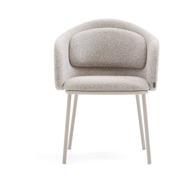 Sivo-bež podstavljena blagovaonska stolica s naslonima za ruke Minda – Kave Home-image-4