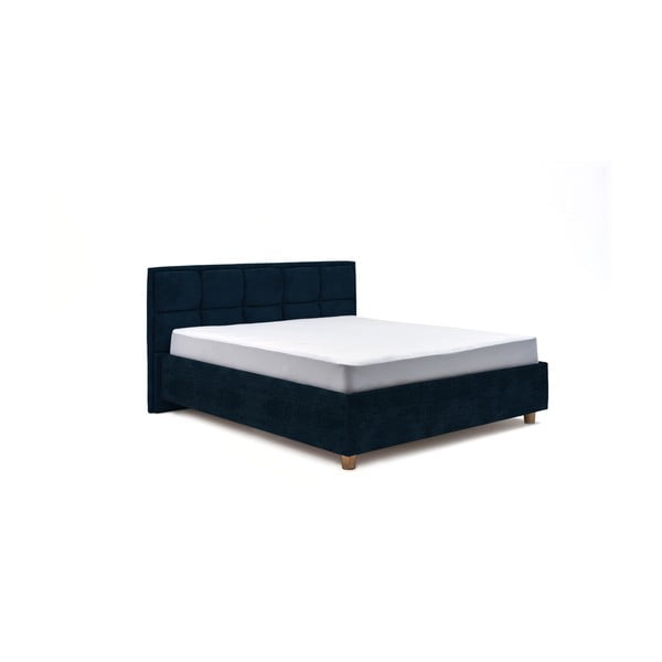 Tamnoplavi bračni krevet s podnicama i prostorom za odlaganje ProSpánek Karme, 160 x 200 cm
