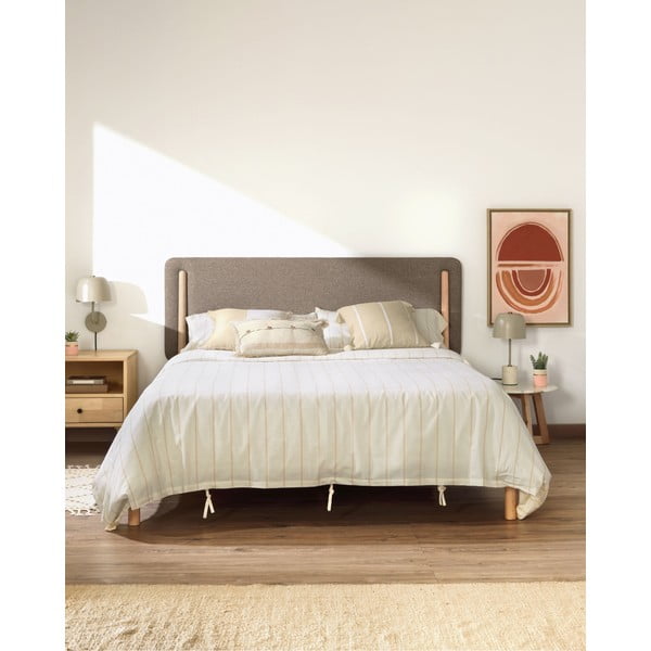 Bračni krevet od kaučukovog drveta s podnicom u sivoj prirodnoj boji 160x200 cm Shayndel - Kave Home-image-1