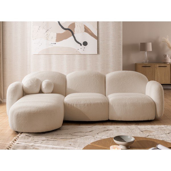 Svjetlo smeđa kutna garnitura od bouclé tkanine (s lijevim kutom/s ležaljkom) Orbit – Ropez-image-1