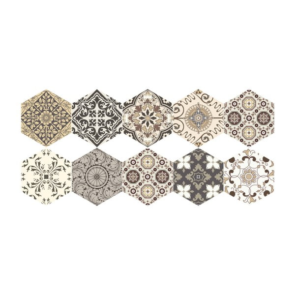 Set s 10 podnih samoljepljivih naljepnica Ambiance Floor Stickers Hexagons Luiza, 40 x 90 cm