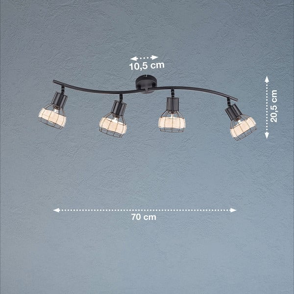 Crna stropna svjetiljka s metalnim sjenilom/sa sjenilom od ratana 10,5x70 cm Straw – Fischer & Honsel-image-3