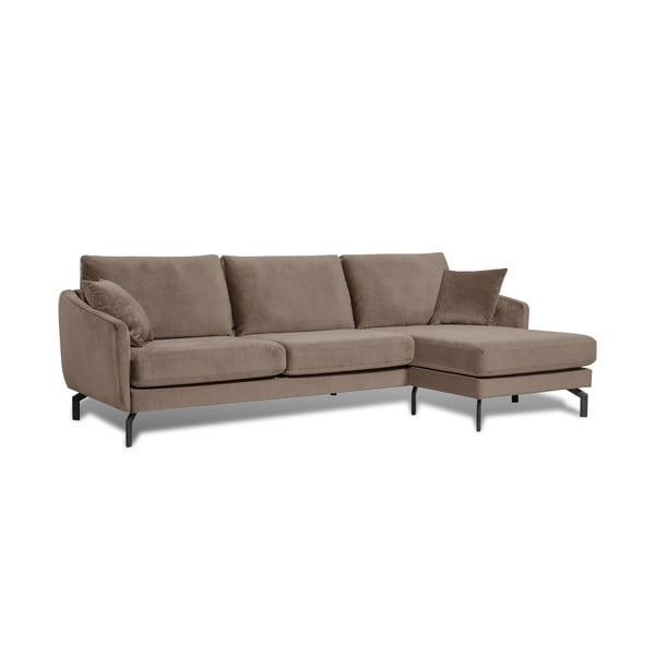 Smeđe-siva kutna garnitura s baršunastom površinom Scandic Magic, desni kut-image-2