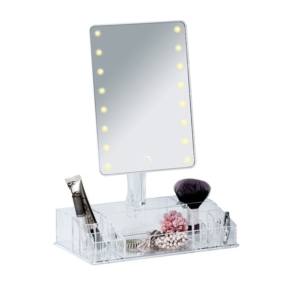Bijelo kozmetičko ogledalo s LED pozadinskim osvjetljenjem i organizatorom za šminku Farnese-image-2