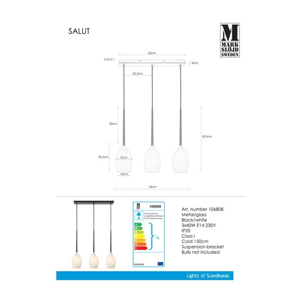 Bijela/crna viseća svjetiljka sa staklenim sjenilom Salut – Markslöjd-image-2