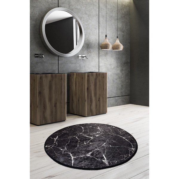 Crna kupaonska prostirka ø 100 cm Marble – Foutastic-image-1