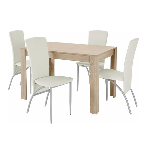 Set za blagovaonski stol i 4 bijele stolice za blagovanje Støraa Lori Nevada Oak White