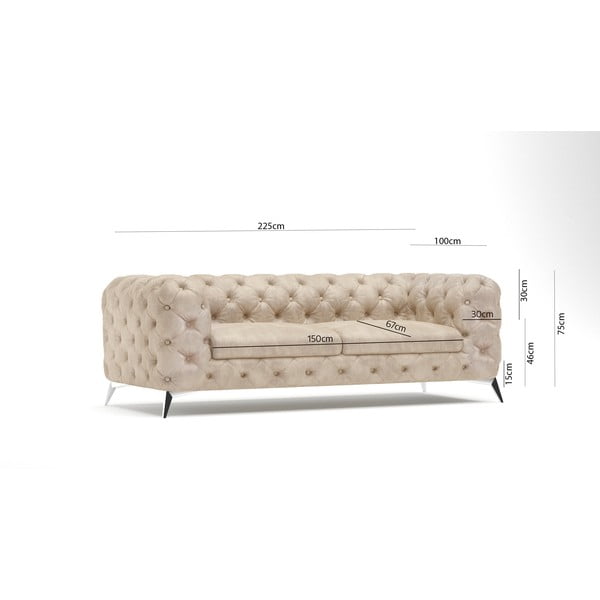 Bež baršunasti sofa 225 cm Chelsea – Ropez-image-4
