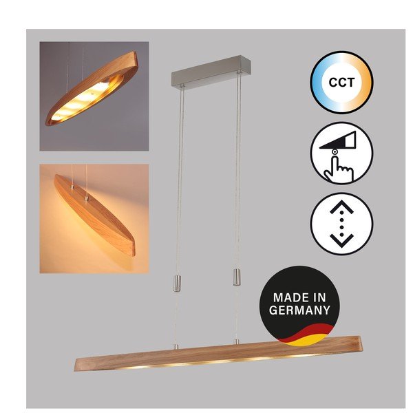 LED viseća svjetiljka s mogućnosti zatamnjivanja u srebrnoj boji/u prirodnoj boji s drvenim sjenilom Shine-wood – Fischer & Honsel-image-3