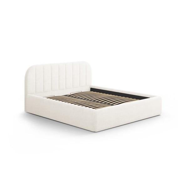 Tapecirani bračni krevet s prostorom za odlaganje s podnicom 140x200 cm boje slonovače Juno – Windsor & Co Sofas-image-2