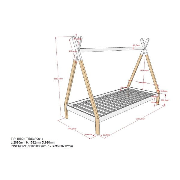 Bijeli dječji krevet Vipack Tipi, 90 x 200 cm-image-4