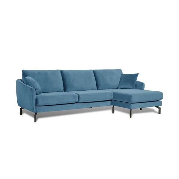 Plava kutna garnitura s baršunastom površinom Scandic Magic, desni kut-image-2