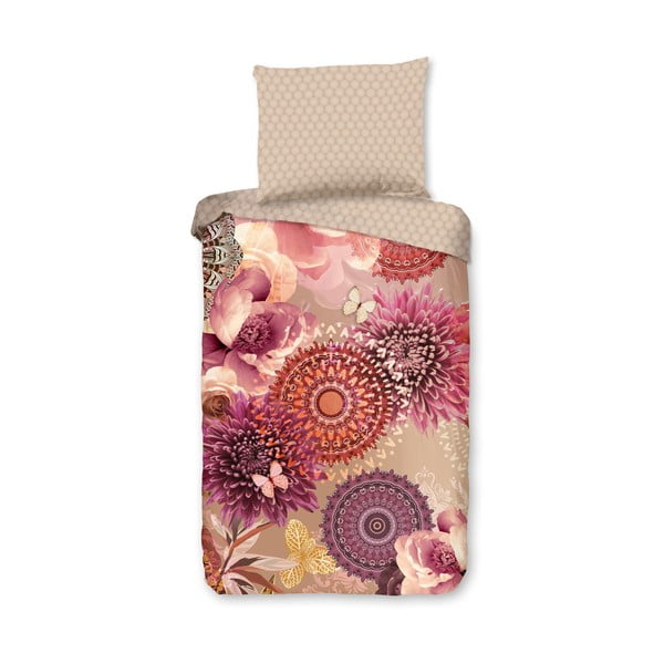 Ružičasto-bež posteljina za krevet za jednu osobu od pamučnog satena 140x200 cm - HIP