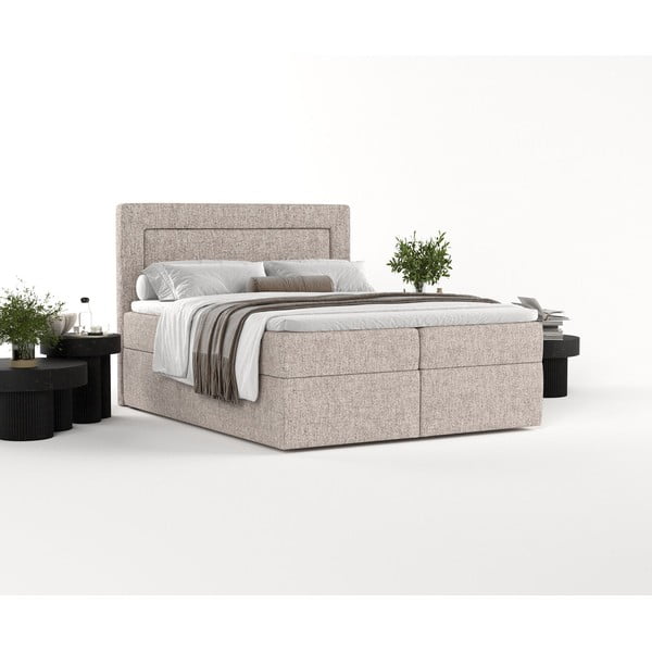 Svjetlo smeđi boxspring krevet s prostorom za pohranu 140x200 cm Imagine – Maison de Rêve-image-2