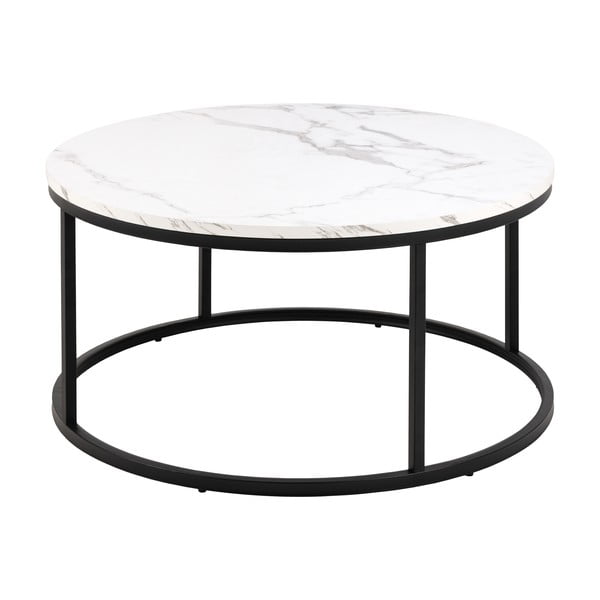 Bijeli okrugao stolić za kavu s pločom stola u mramornom dekoru ø 80 cm Spiro – Actona-image-4