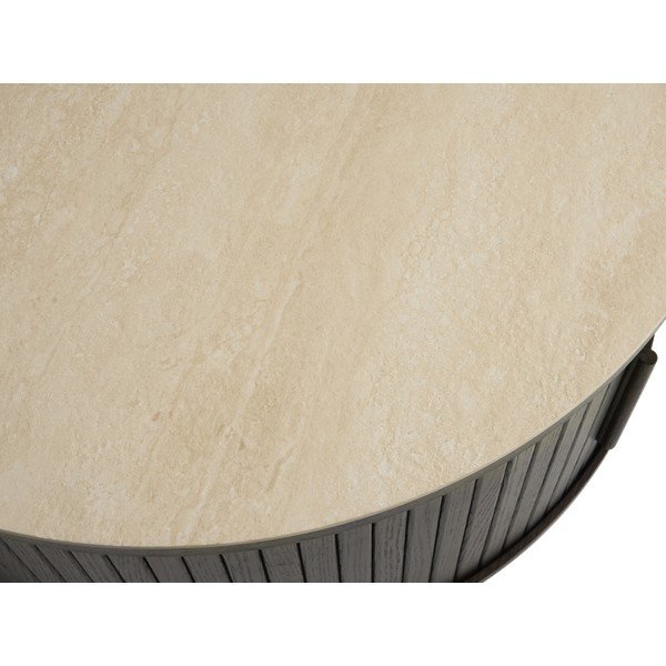 Okrugao stolić za kavu s keramičkom daskom u tamnoj prirodnoj boji ø 85 cm Enna – Unique Furniture-image-3