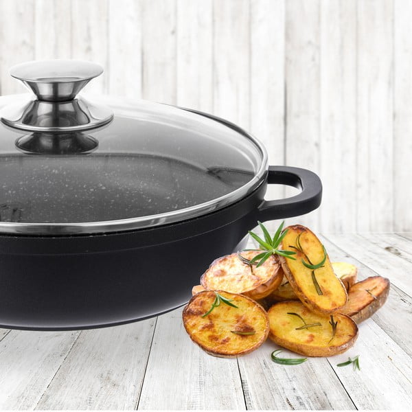 Lonac s neprianjajućom površinom Pfluon Granit sa staklenim poklopcem Orion Grande, ⌀ 24 cm-image-1