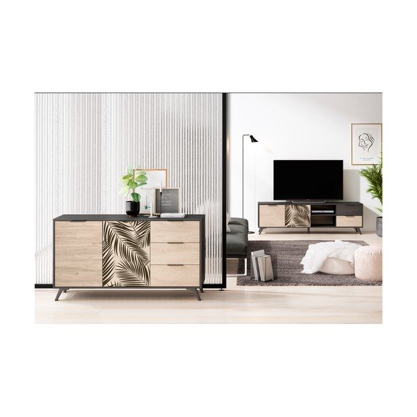 Crna niska komoda u dekoru hrasta 136x81 cm Palmera - Marckeric-image-4