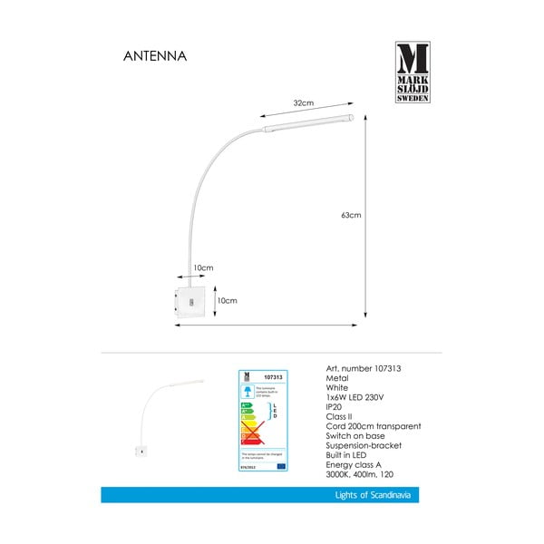 Bijela zidna svjetiljka Markslöjd Antenna 1L-image-2