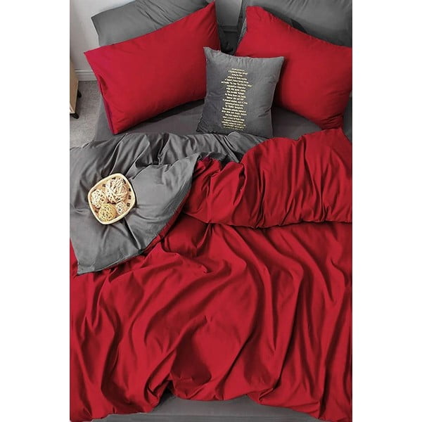 Crveno-siva pamučna posteljina za bračni krevet/s produženom plahtom  200x220 cm - Mila Home