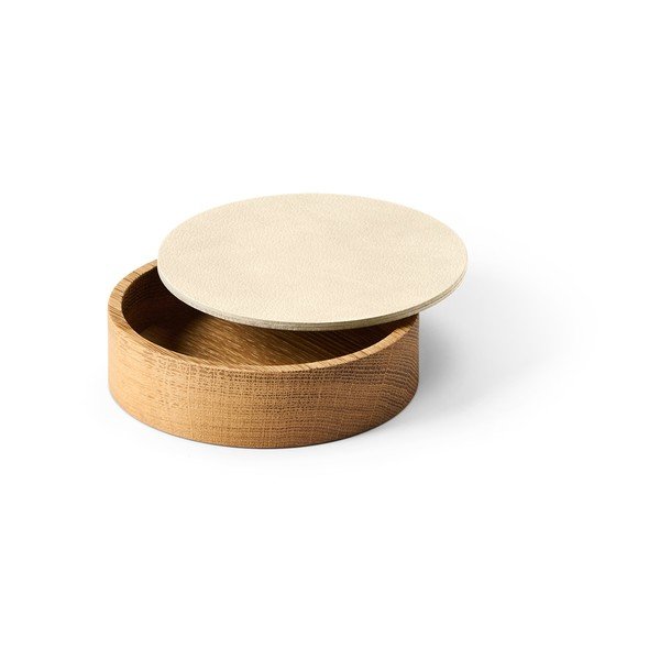 Krem/u prirodnoj boji drvena/od eko kože kutija za pohranu s poklopcem/dekorativna ø 11x3,5 cm Circle Nupo – LIND DNA-image-1