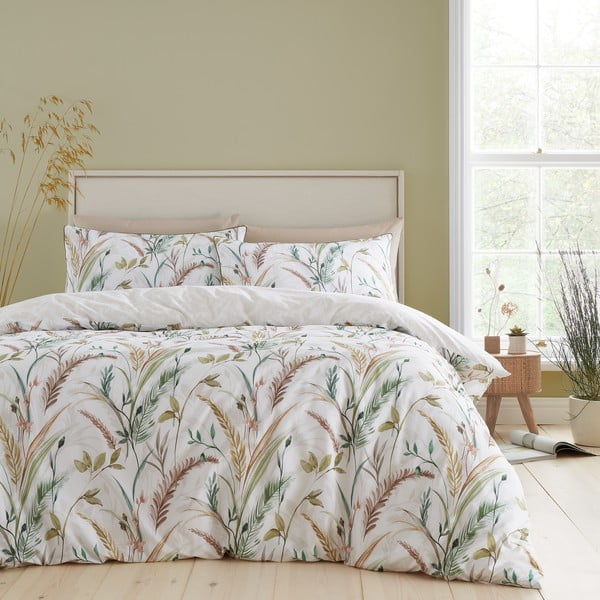 Bijela/bež pamučna posteljina za bračni krevet 200x200 cm Ornamental Grasses – RHS