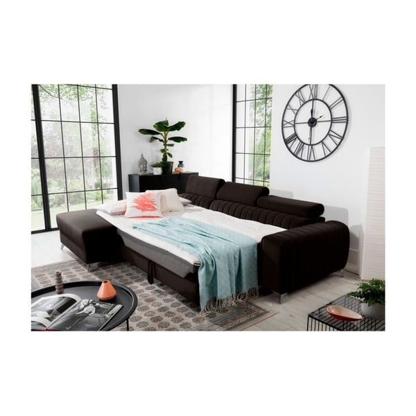 Tamno smeđa baršunasti sklopiva/s prostorom za odlaganje kutna garnitura (s lijevim kutom/s ležaljkom) Grayson – ELTAP-image-4