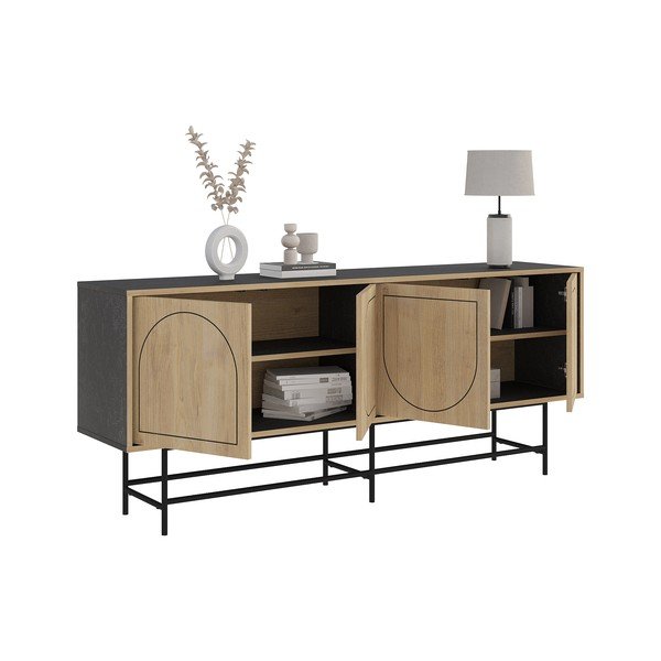 Crna/u prirodnoj boji niska komoda u dekoru hrasta 187x77,5 cm Giana – Marckeric-image-4