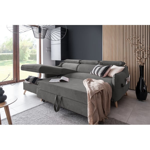 Tamno siva baršunasta sklopiva kutna garnitura (s lijevim kutom) Sweet Harmony – Miuform-image-4