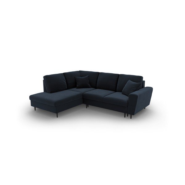 Tamno plava baršunasti sklopiva/s prostorom za odlaganje kutna garnitura (s lijevim kutom/u obliku slova L) Kyoto – Cosmopolitan Design-image-1