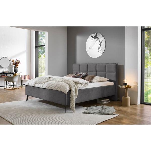 Antracitno sivi tapecirani bračni krevet s prostorom za odlaganje s podnicom 180x200 cm Paulo – Meise Möbel-image-1