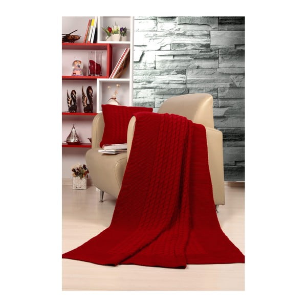 Set crvenog prekrivača i jastuka Kate Louise Tricot Blanket Set Sultan