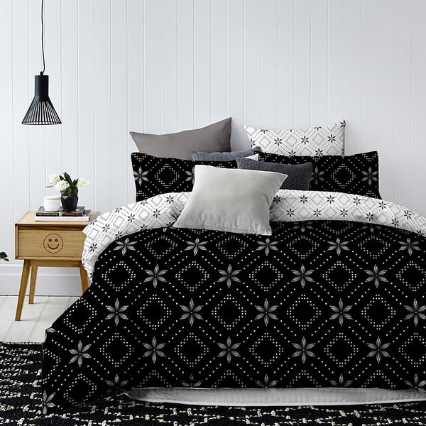 Crno-bijela dvostrana posteljina za krevet za jednu osobu od mikrovlakana DecoKing Hypnosis Snowy Night, 200 x 135 cm