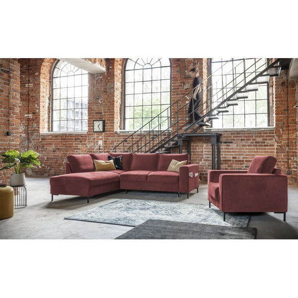 Ružičasta baršunasti sklopiva kutna garnitura (s lijevim kutom) Lofty Lilly – Miuform-image-1