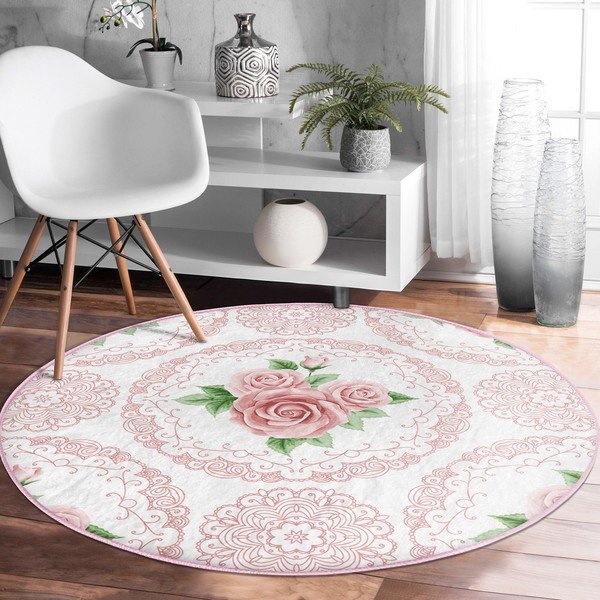 Svijetlo ružičasti periv/pogodan za robotski usisavač okrugli tepih ø 120 cm Comfort – Mila Home-image-1